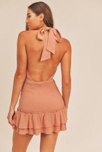 Load image into Gallery viewer, HALTER MINI DRESS WITH SMOCKED SKIRT