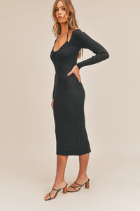BRA INSET LONG SLEEVE SWEATER MIDI DRESS