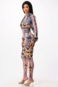 SCARF PRINTED ZIP UP JACKET AND LEGGING SET