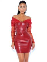 Load image into Gallery viewer, FAINA MESH SLEEVE LEATHER CORSET DRESS