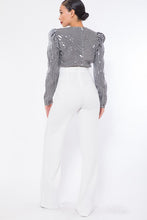 Load image into Gallery viewer, VALENTINE SEQUINED STRIPE LONG SLEEVE JUMPSUIT