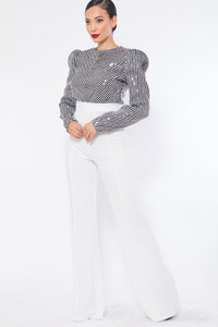 VALENTINE SEQUINED STRIPE LONG SLEEVE JUMPSUIT