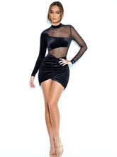 Load image into Gallery viewer, AZALEA BLACK VELVET MESH LONG SLEEVE DRESS