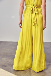 OVERLAP PLEATED BACK TIE TOP AND WIDE LEG PANT SET