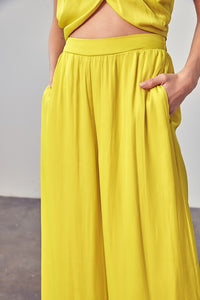 OVERLAP PLEATED BACK TIE TOP AND WIDE LEG PANT SET