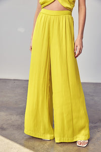 OVERLAP PLEATED BACK TIE TOP AND WIDE LEG PANT SET