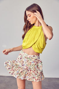 OVERLAP PLEATED BACK TIE TOP AND WIDE LEG PANT SET