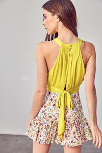 OVERLAP PLEATED BACK TIE TOP AND WIDE LEG PANT SET