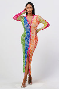 HIPPIE TIE DYE MULTI COLORBLOCK DRESS