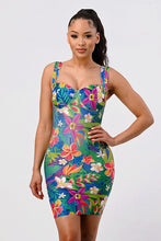 Load image into Gallery viewer, ALOHA TROPICAL PRINT BANDAGE MINI DRESS