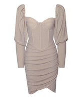 Load image into Gallery viewer, EVITA EGG WHITE PUFF SLEEVE RUCHED CORSET DRESS