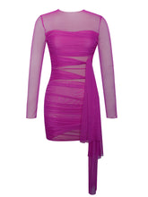 Load image into Gallery viewer, GILLIAN FUCHSIA LONG SLEEVE MESH DRESS