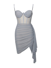Load image into Gallery viewer, YOLI GREY RUCHED DRAPING MESH CORSET DRESS
