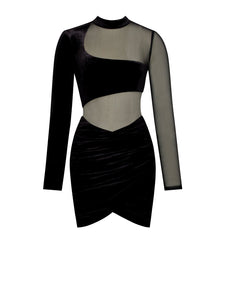 AZALEA BLACK VELVET MESH LONG SLEEVE DRESS