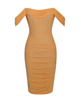 Load image into Gallery viewer, WESLEE ORANGE OFF SHOULDER MESH CORSET DRESS