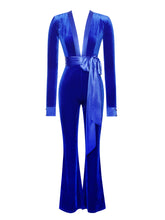 Load image into Gallery viewer, GLORIOUS BLUE LONG SLEEVE VELVET JUMPSUIT