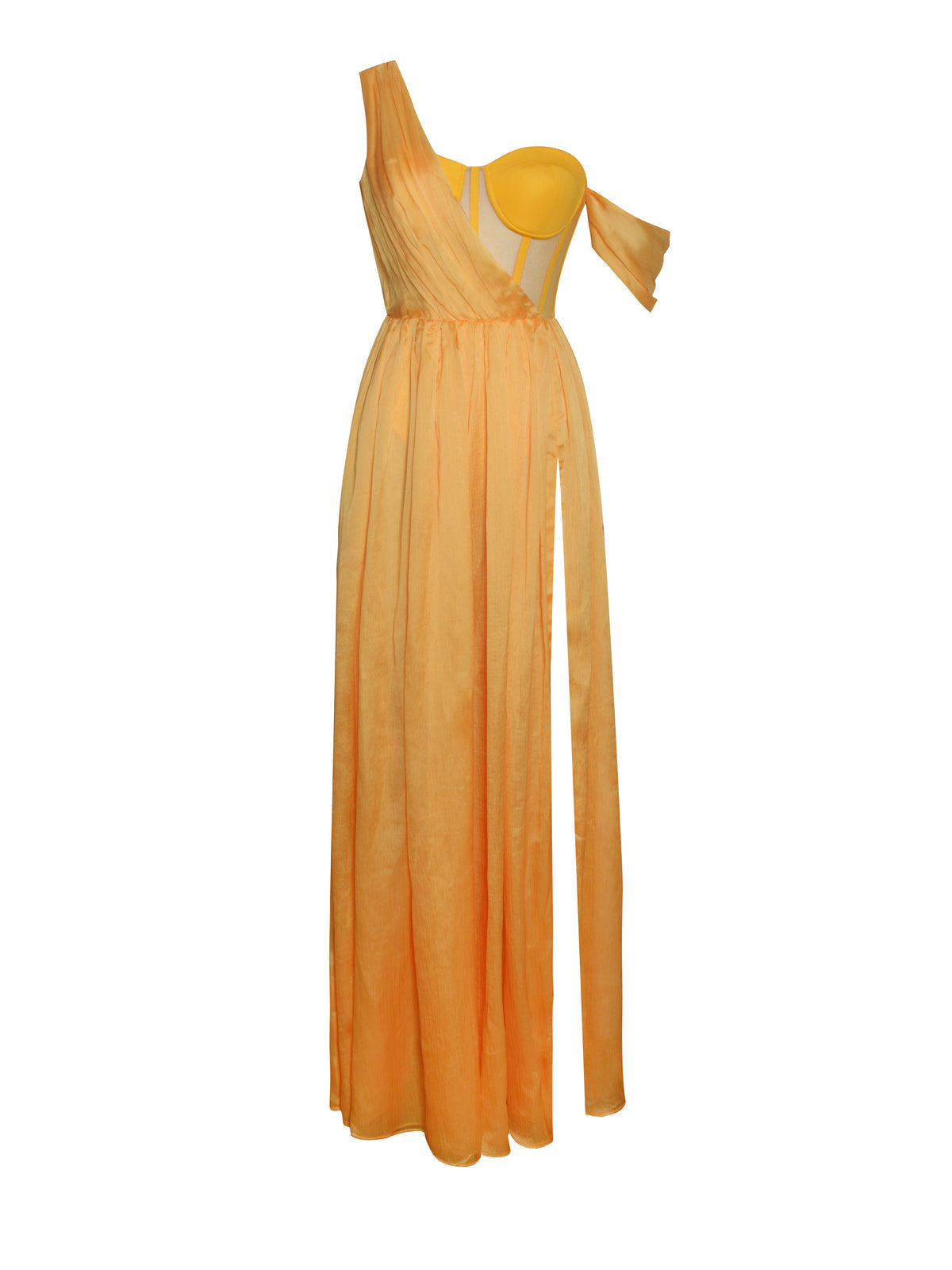 orange corset maxi dress BACK IN STYLE ORANGE SILK PLEATED CORSET HIGH SLIT MAXI DRESS