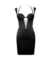 Load image into Gallery viewer, AMARI BLACK SATIN CORSET DRESS