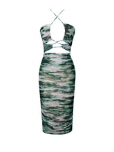Load image into Gallery viewer, QUINCEE GREEN MESH PRINT CUTOUT LACE UP DRESS