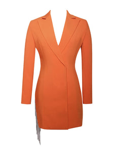 FREYA ORANGE CRYSTAL FRINGE BLAZER DRESS
