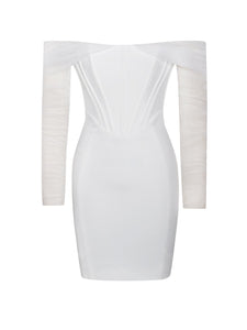 ZOFIA WHITE OFF SHOULDER MESH CORSET DRESS