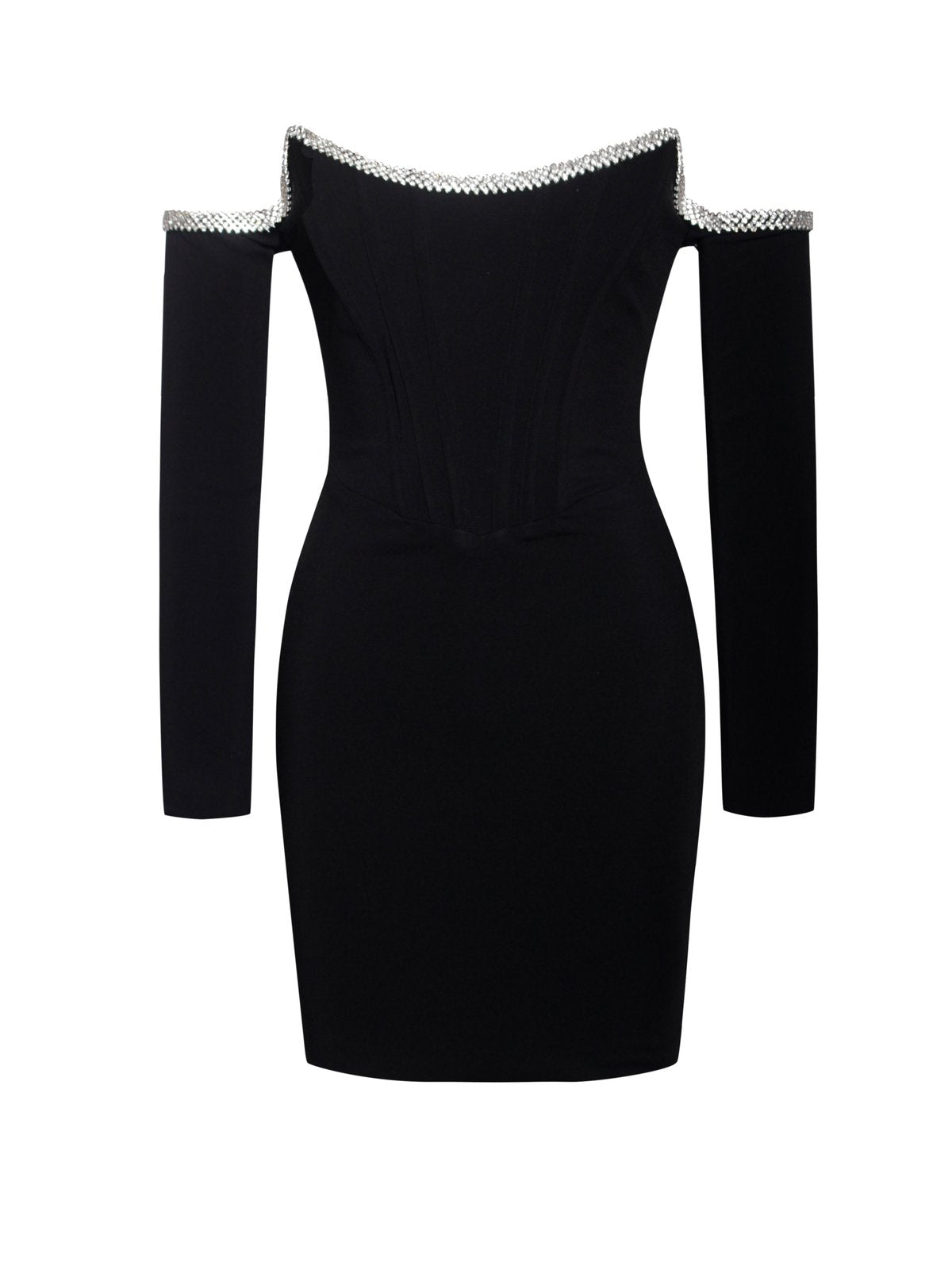 black off shoulder corset dress Ladivine CD0198 - Long Sparkle Tulle A-Line Dress