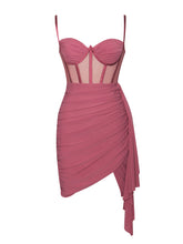 Load image into Gallery viewer, YOLI SALMON PINK RUCHED DRAPING MESH CORSET DRESS