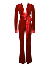 Load image into Gallery viewer, GLORIOUS RED LONG SLEEVE VELVET JUMPSUIT