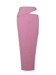 TOIRA SALMON PINK METALLIC CUTOUT JERSEY SKIRT