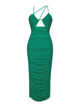 Load image into Gallery viewer, FELIS GREEN LACE-UP STRAPPY RUCHED MESH DRESS