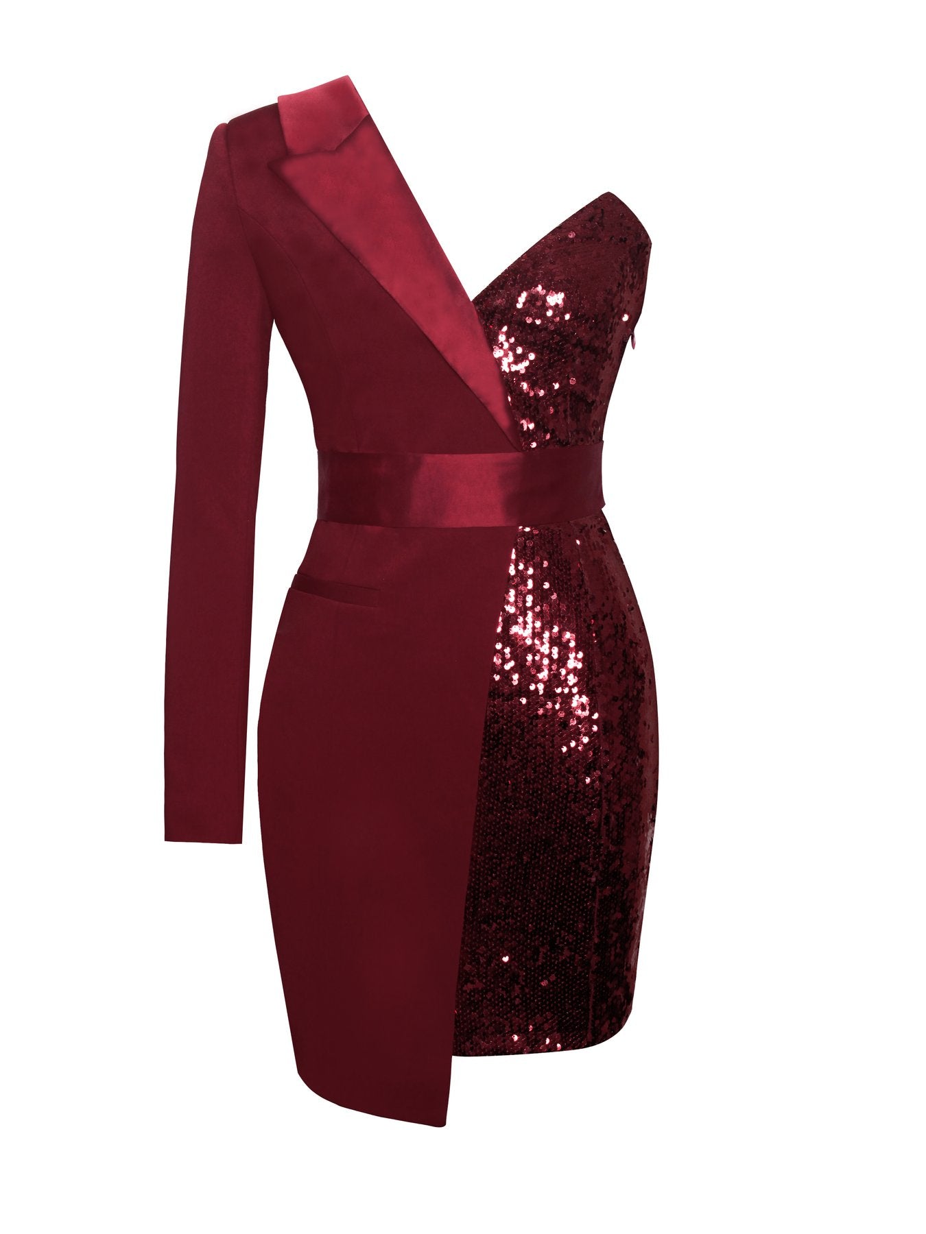 women's silver night wine red sequin crepe tuxedo blazer dress Coat Suit Dress Red Miss Circle Silver Night Wine Red Sequin Crepe Tuxedo Blazer Dress XXS