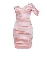 Load image into Gallery viewer, MOLLY PINK CRYSTALLISED DRAPED SATIN DRESS
