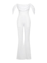 Load image into Gallery viewer, SHERLYN WHITE OFF SHOULDER FLARED CREPE JUMPSUIT