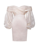 Load image into Gallery viewer, JACEY BEIGE OFF SHOULDER BALLOON SLEEVE DRESS