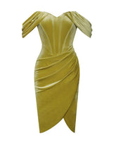 Load image into Gallery viewer, OMARIA VELVET OFF SHOULDER CORSET DRESS
