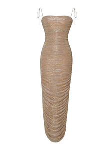 GLINT GOLD RUCHED CHIFFON LONG MAXI DRESS