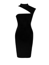 Load image into Gallery viewer, JOLENE BLACK ASYMMETRIC CUT OUT DRESS
