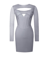 Load image into Gallery viewer, WINSTON GREY MESH LONG SLEEVE CORSET CREPE DRESS