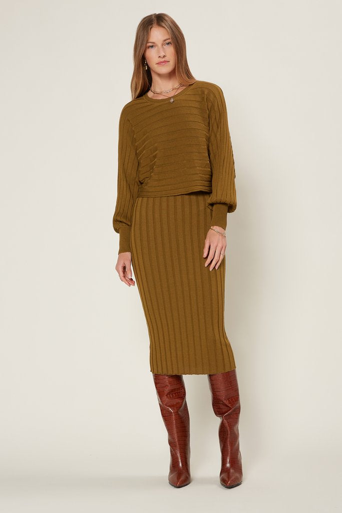 CURRENT AIR RIBBED SWEATER BODYCON MIDI DRESS