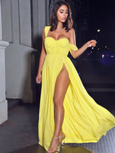 Load image into Gallery viewer, YELLOW PARADISE HIGH SLIT CHIFFON MAXI DRESS