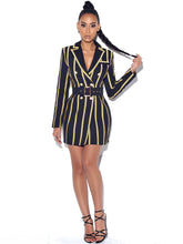 Load image into Gallery viewer, Just In Time Gold Metallic Stripe Blazer Dress With Belt