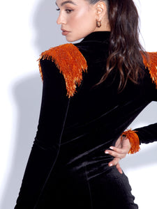 WINDSOR HAND-EMBELLISHED VELVET DRESS