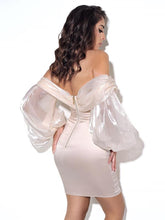 Load image into Gallery viewer, JACEY BEIGE OFF SHOULDER BALLOON SLEEVE DRESS