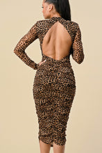 Load image into Gallery viewer, HIGH NECK RUCHED ANIMAL PRINT MIDI DRESS