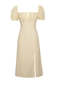 TANIA MACAROON  PUFF SLEEVE EYELET MIDI DRESS