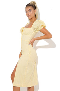 TANIA MACAROON  PUFF SLEEVE EYELET MIDI DRESS