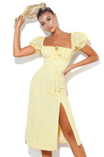 Load image into Gallery viewer, TANIA MACAROON  PUFF SLEEVE EYELET MIDI DRESS