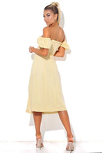 Load image into Gallery viewer, TANIA MACAROON  PUFF SLEEVE EYELET MIDI DRESS