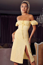 Load image into Gallery viewer, TANIA MACAROON  PUFF SLEEVE EYELET MIDI DRESS