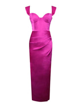 Load image into Gallery viewer, ZARAH FUCHSIA HIGH SLIT SATIN CORSET DRESS